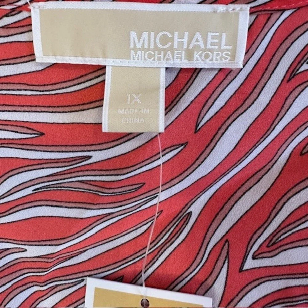 NWT Michael Kors Women's Plus Size Zebra Print Chain Trim‎ Top Peach Geranium 1X
